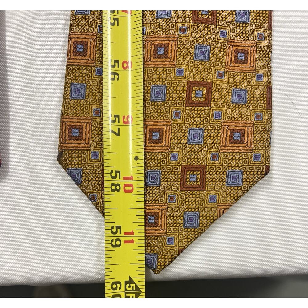 Set Of 3 DANIEL DE FASSON Handmade 100% Silk Tie Geometric Necktie Red Yellow - Picture 8 of 14
